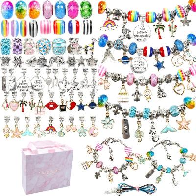 China Bracelet Charms Kids Birthday Gift Alloy Bracelet Making Kit Jewelry Beads Snake Chain Craft Jewelry Gift Set For Kids Girls for sale