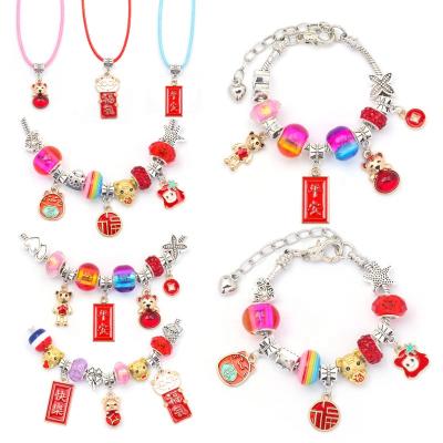 China Hot Selling Smooth Girls DIY Bracelet Making Kits For Gifts Opens New Year Red Bracelet Bead Jewelry Charm Toy Sets With Snake Chain for sale