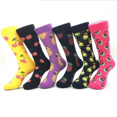 China Sustainable Fruit Print Long Socks For Women Fashion Happy Socks Customs Cotton Sport Socks for sale