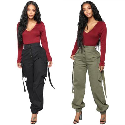 China Breathable Women Multi Pocket Cargo Pants Fashion Casual Trousers High Waist Female Button Streetwear Loose Cargo Pantalones Cargo Pants for sale