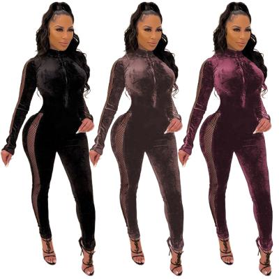 China QUICK DRY 1 Piece Winter Velvet Overalls Women Thicken Zipper Up Turtle Neck Long Sleeve One Pcs Overalls Women for sale