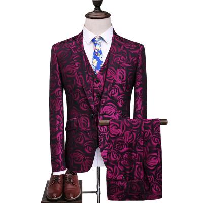 China Hot Selling Cheap Custom Made Anti-Wrinkle Men Tailored Three Piece Banquet Groom Suit Formal Jacquard Dress Traje De Hombres for sale