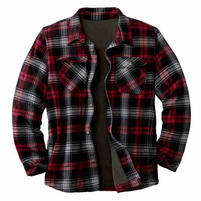 China Plus size QUICK DRY men's clothing winter printing long sleeve patch pocket plaid shirt loose plus thick velvet coat jacket for sale