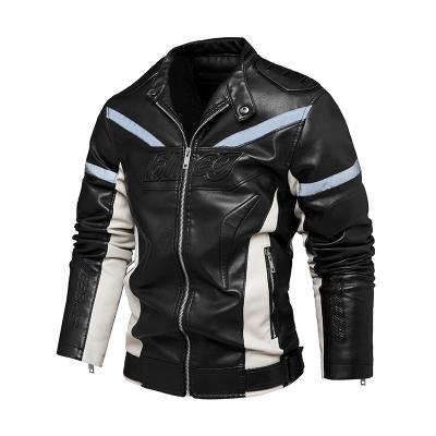 China Motorcycle Warm Men's Casual Leather Jacket Winter Reflective Brand Hombres Chaqueta PU Fit Coat Long Sleeve Slim Windproof Leather Zipper for sale