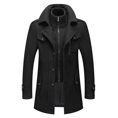 China Anti-wrinkle Men's High Quality Casual Wool Blend Coats Solid Color Mens Cold Resistant Woolen Overcoat Male Double Collar Ditch Abrigo for sale