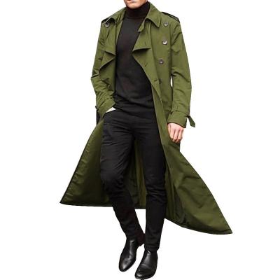 China Anti-wrinkle Amazon hot sale fashion solid color casual double breasted men's coat trench men long jacket for winter for sale