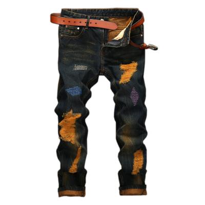 China High Quality QUICK DRY Mens Jeans Retro High Quality Men's Jeans Retro Distressed Straight Slim Fit Jeans Pantalones Knee Hole Pantalones Streetstyle Rippedjeans for sale