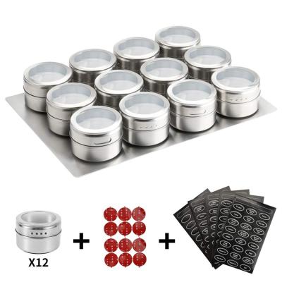 China Sustainable 12PCS Magnetic Spice Jars Magnetic Storage Canisters With Wall Mounted Rack And Free Spice Labels for sale