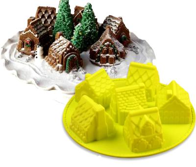 China OEM Safety Disposable Mold 3D Mini Houses Food Grade Silicone Cake Mold for sale