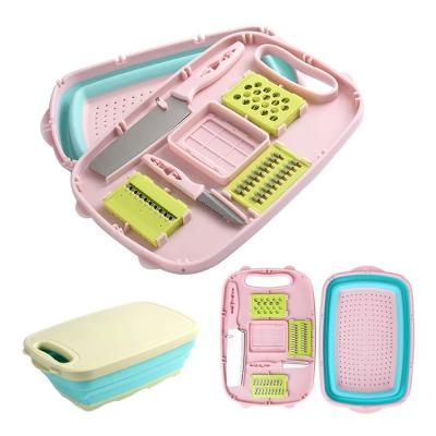 China Disposable 9 in 1 Multifunctional Kitchen Chopper Folding Drain Basket Sink Cutting Board Safety Storage Basket for sale