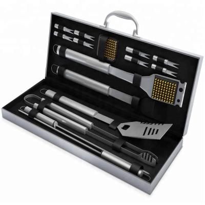 China Easily Cleaned 15pcs Stainless Steel Barbecue Set Barbecue Accessories With Aluminum Case for sale