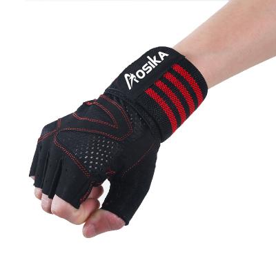 China Amazon Hot Sale Unisex Sports Gloves Non Slip Gym Half Finger Nylon Hand Gloves With Sport Wristbands for sale