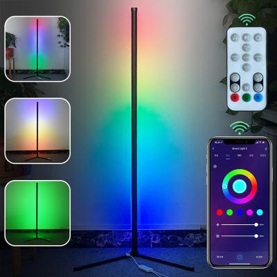 China 130cm Multicolor Luxury Luminous Smart Corner Light Nordic Remote Control Led Stand Tripod Corner Floor Lamp RGB Floor Lamp Modern Nordic for sale