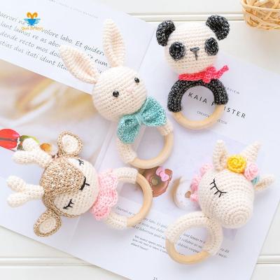 China Super Cute Panda Unicorn Reindeer Baby Rattle Plush Soft Knitted Toys Crochet Rabbit Kawaii New Design Eco-Friendly Stuffed Animals for sale