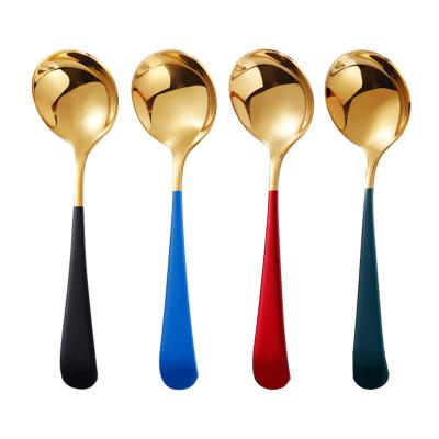 China 2020 Viable New Amazon High Quality 304 Stainless Steel Gold Spoon Set Small Round Dessert Tea Coffee Soup Spoon for sale