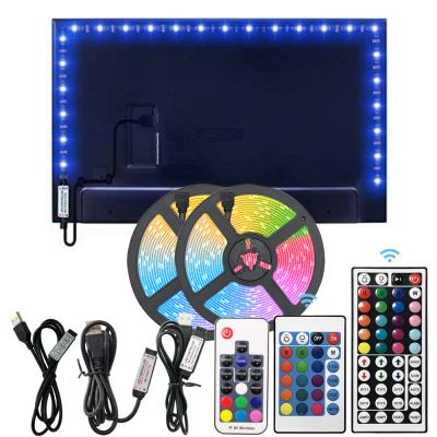 China LED 5050 DC5V IP65 RGB LED Backlight Smart USB Indoor Lighting Flexible Kit LED Strip Light with 24 Key IR Remote Controllers for sale