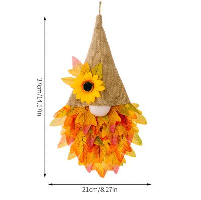 China Art Deco Lighted Artificial Fall Gnome Wreath Front Door Hanging Harvest Blessings Sunflower Ornaments Thanksgiving Fall Maple Leaves Sig for sale