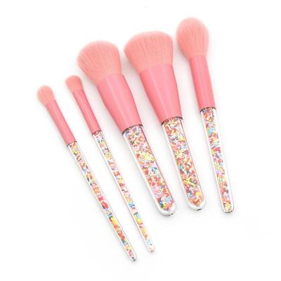 China Angular Blush Hair 5pcs Mini Makeup Brush Set Cute Soft Synthetic Portable Travel Candy Crystal Pink Best Selling Small for sale