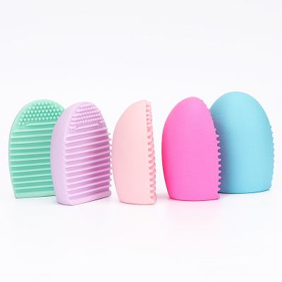 China Clean Easy Thicken Eco-Friendly Custom Silicone Makeup Brush Cleaner And Drier Egg Shape Make Up Brush Cleaning Pad Make Up Brushes Tool for sale