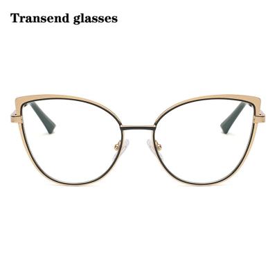 China For Computer Glasses New Glasses Frame Metal Two Color Bombshell Light Worker Female Flat Light Leg Anti-blue Light Glasses Individuality Cat Eye Glasses for sale