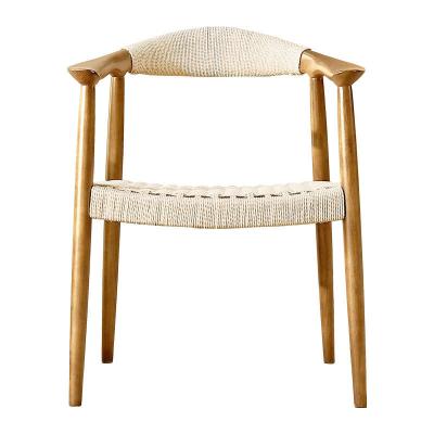 China New Simple Design Modern High Quality Indoor Restaurant Solid Wood Arm Rattan Dining Chair for sale