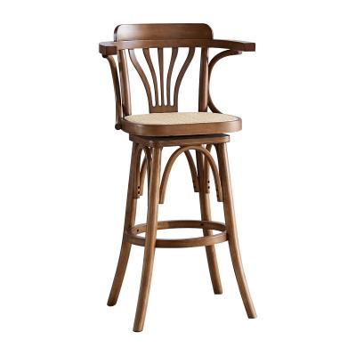 China Modern Indonesian Rattan High Solid Wood Bar Chair Stoolrestaurant Dining Chair for sale