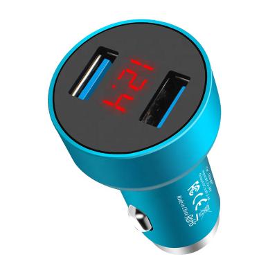 China 12V Aluminum Alloy Digital Display USB Car Charging Mobile Phone Charging Dual USB Port Voltmeter 3.1a Multi Metal Car Charger for sale