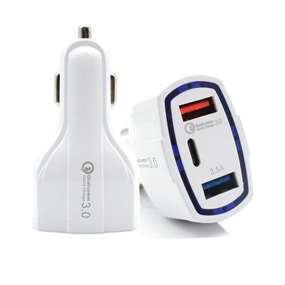 China DC 12V 3 Way Mobile Phone / Ipad / Camera / PDA / MP3 usb Dual TYPE C qc3.0 fast led car mobile charger 3.1A adapter for sale