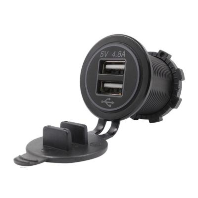 China Car 12v Dual 5v 4.8a USB Charger Socket Waterproof DC 12v USB Charging Socket With RV Motorcycle Boat Blue Led USB Port for sale