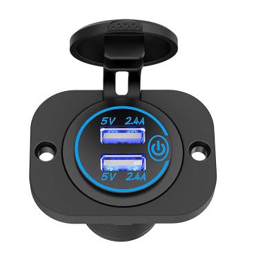 China Car USB Charging Charger and Switch Socket Panel Mount Dual USB 5v 2.4a USB Socket Touch In Car Multi Socket for sale