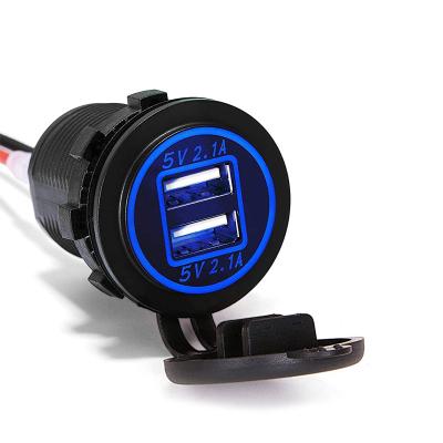 China Motorcycle RV Mobile Phone/Ipad/Camera/PDA/MP3 Dual USB Charger 12v 24v USB Socket 2.1a Car Charger Outlet Marine Socket for sale