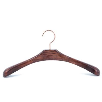 China Sturdy and Durable High Quality Antique Mahogany Colored Ash Wood Leather Coat Wooden Hangers for sale