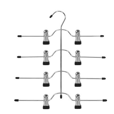 China Hot Selling Space Saver Space Saving Multilayer Metal Trouser Skirts Hanger Rack With 4 Layers PVC Coated Clips for sale