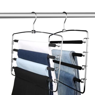 China Purpose Space Saving Closet Foam Padded Organizer 4 Layer Pant Multi Tower Hanger Non Slip for sale