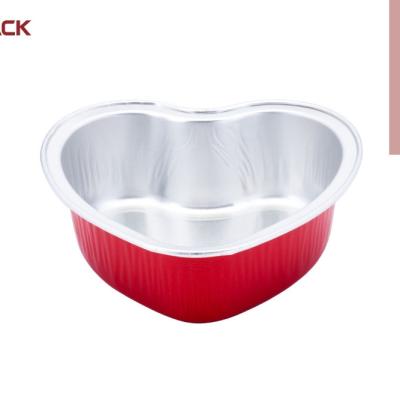 China 100ml Colorful Microwavable Aluminum Foil Heart Shaped Containers Baking Dish Food Tray for sale