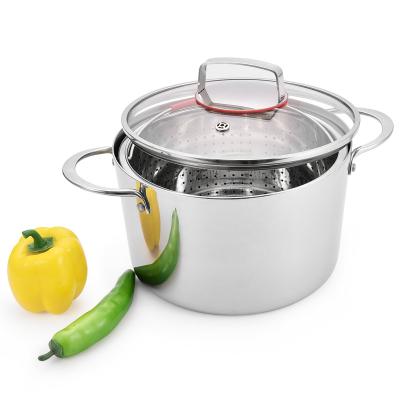 China Large Sustainable Industrial Cooking Stainless Steel Soup Triple Serving Large Cooking Pot With Rounded Lid for sale