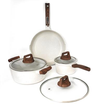 China Marble Minimalist Wholesale Stick Granite Liner Stone Non Cooking Pots Cookware Set With Bakelite Handle for sale