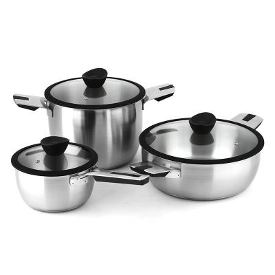 China Sustainable 304 Pot Cookware Sets 6-Piece Round Stainless Steel Non Stick Cooking Pot Set Kitchen Cookware Set Silver for sale