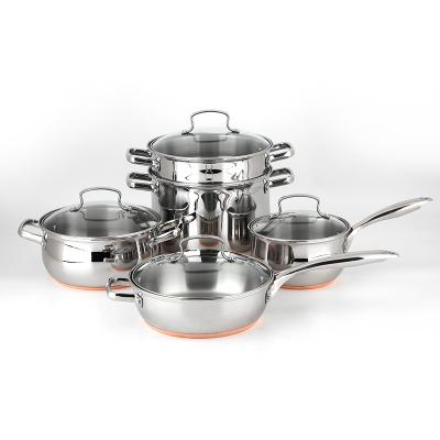 China Viable Manufacturer 9pcs Stainless Steel Pan Cookware Set Saucepan Large of 3 Ply High Quality Kitchen Accessories for sale