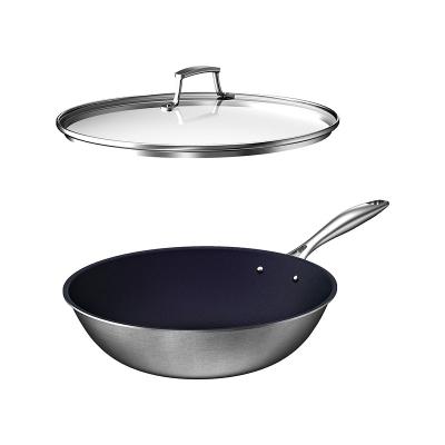 China TITUM Sustainable Triple Bonded Durable Quality Non Stick 30cm Titanium Stainless Steel Wok 32cm for sale