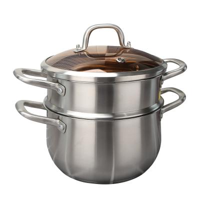 China Stock 2022 Stainless Steel Stock Kitchen Sets Soup Kitchen Sets Cookware Pot& Pots With Steamer 3 Pcs Set for sale