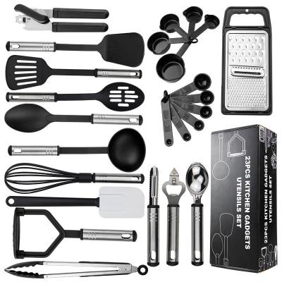 China Amazon Viable Border Silicone Nylon Kitchenware 25 Pieces Set Stain Kitchen Tools Cooking Spoon Shovel Set Wholesale for sale