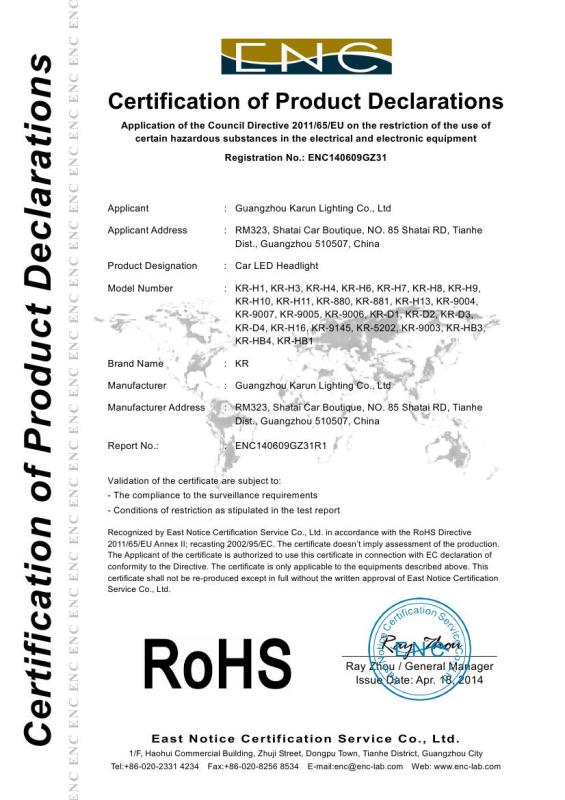 RoHS - Guangzhou Karun Lighting Co., Ltd.