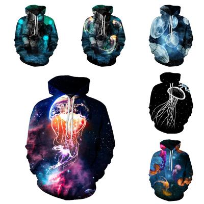 China 2022 Autumn News Style Men Jellyfish Anti-wrinkle 3D Printing Hoodie Pullover Graphic Realistic Sweatshirt With Front Pocket SM for sale