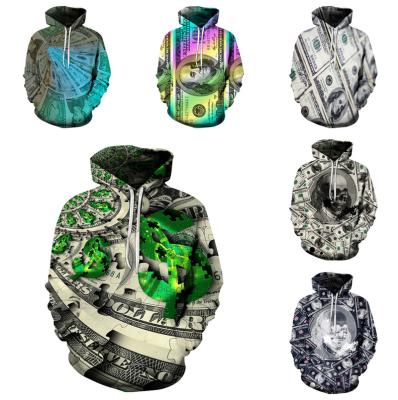 China New Anti-wrinkle Men Cool Dollar Graphic 3D Printing Novelty Realistic Hoodie Pullover Sweatshirt With Front Pocket 2022 MON for sale