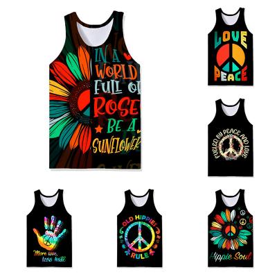 China QUICK DRY Mens Beach Tops Mens Printed Love And Peace Pattern Tank Tops Gym Sleeveless Stylish Casual Custom Vest 2022 AYHP for sale