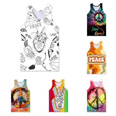 China QUICK DRY Mens Beach Tops Men Printed Sleeveless Stylish Casual Custom Vest New 2022 AYHP Love And Peace Pattern Tank Tops Gym Tank Tops for sale