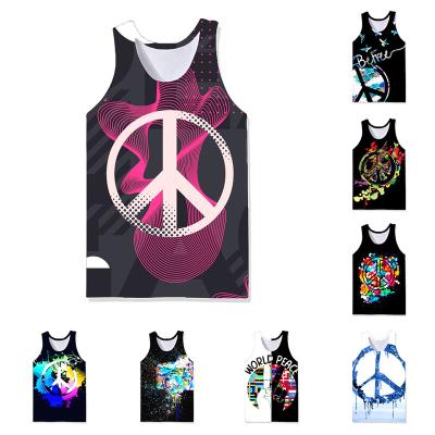 China New QUICK DRY Mens Tank Tops Printed Love and Peace Pattern Tank Tops Gym Tank Tops Casual Stylish Sleeveless Custom Vest 2022 AYHP for sale