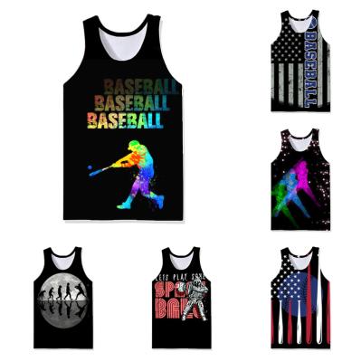 China QUICK DRY Mens Beach Tops Mens Printed Sleeveless Stylish Casual Custom Vest 2022 Bq Baseball Pattern Tank Top Gym Vest for sale