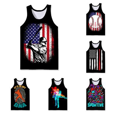 China QUICK DRY Mens Beach Tops Mens Printed Sleeveless Stylish Casual Custom Vest New 2022 Bq Baseball Style Tank Tops Tank Tops for sale